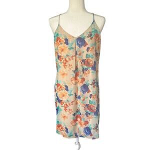 Pink Owl Woman’s Summer Lightweight Spaghetti Strap Floral Cream Dress- Size L